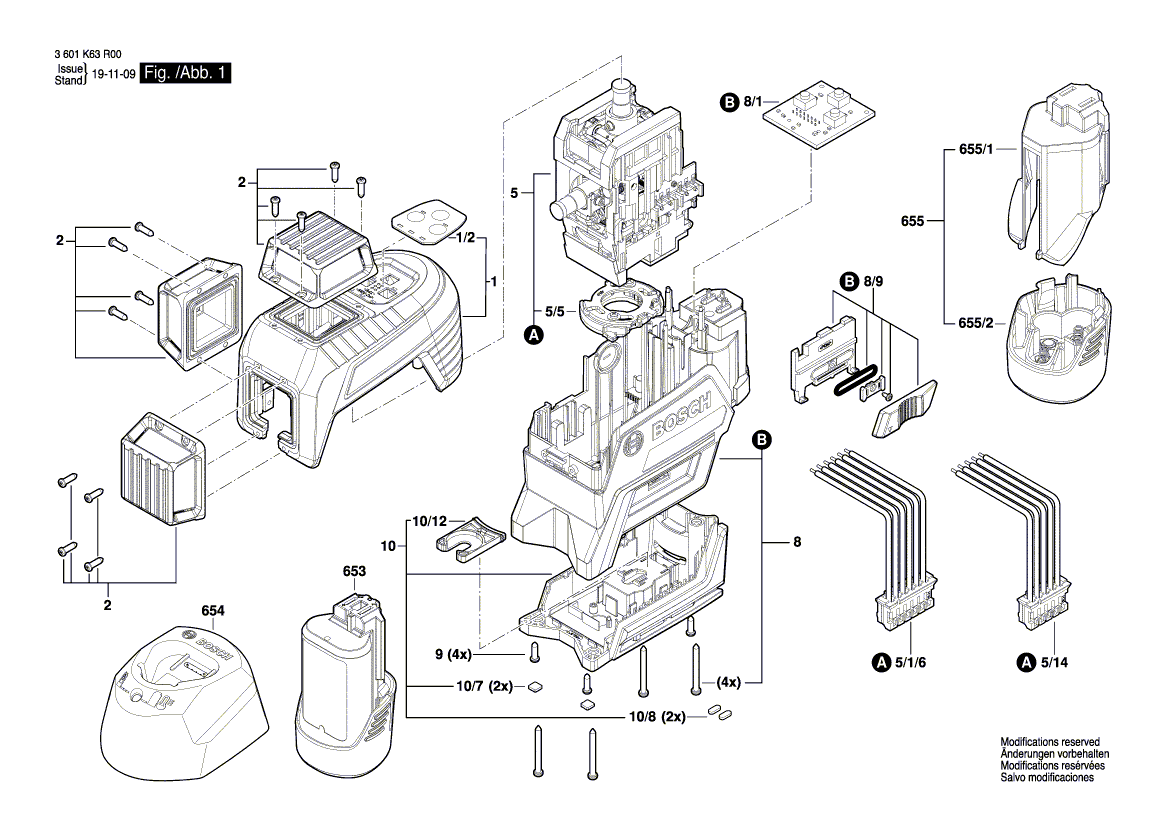 для строительного лазера Bosch GLL 3-80 C 3601K63R00, деталировка 1