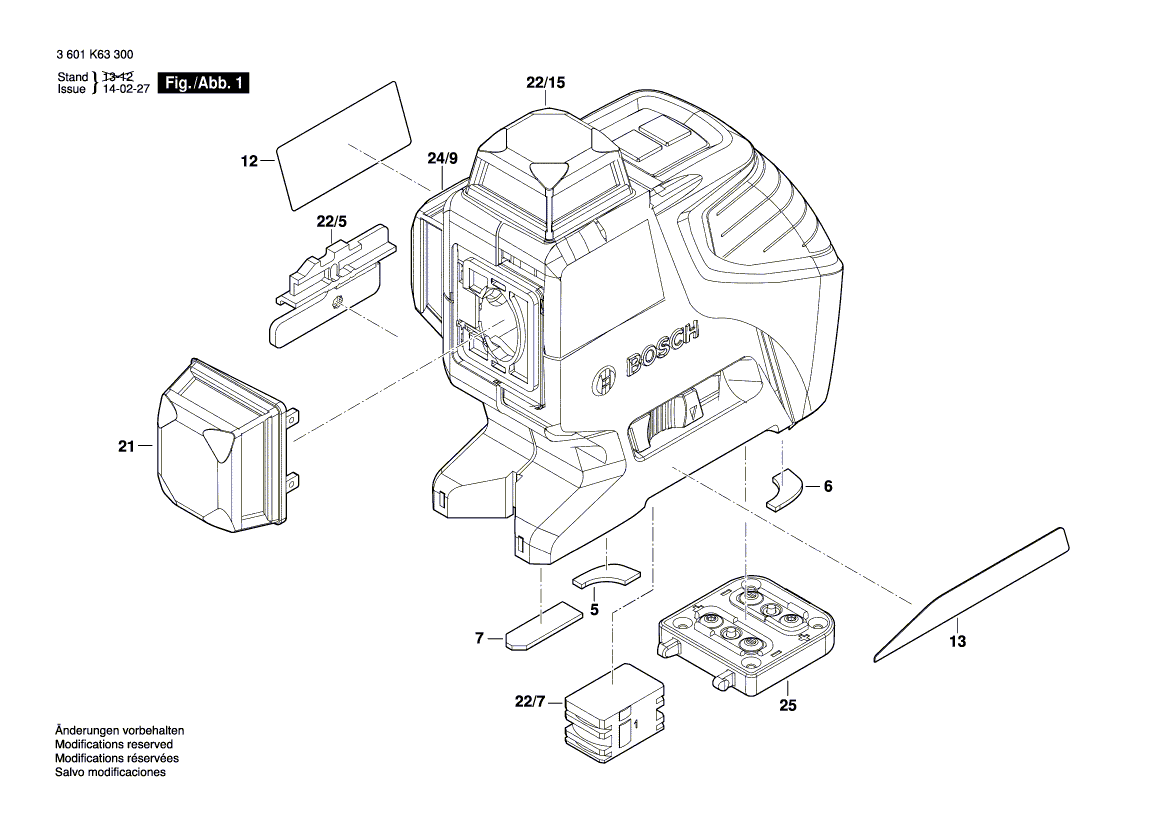 для строительного лазера Bosch GLL 3-80P 3601K63300, деталировка 1