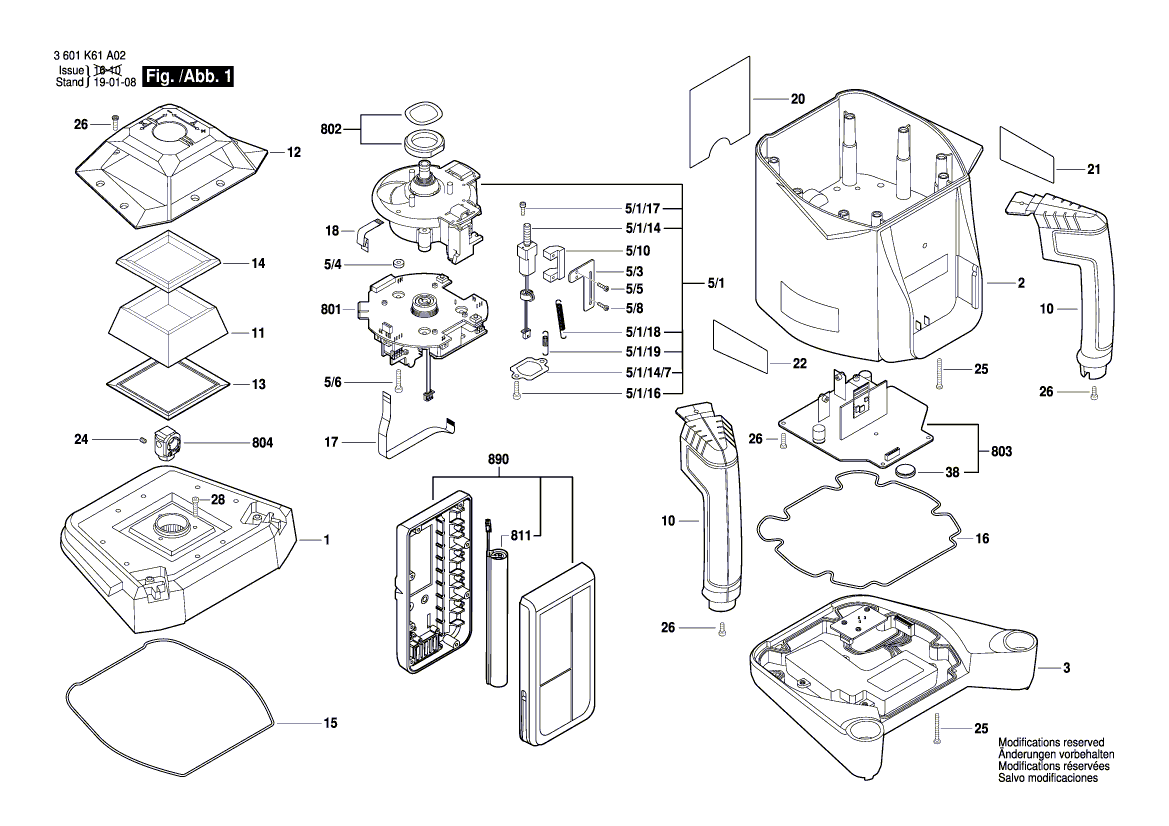 для строительного лазера Bosch GRL 500 H 3601K61A02, деталировка 1