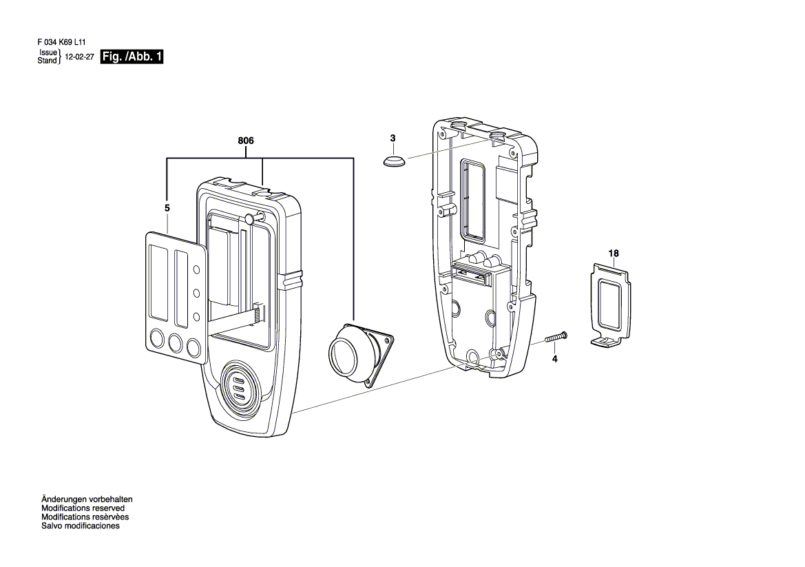 для строительного лазера Bosch LD3 F034K69LN1, деталировка 1