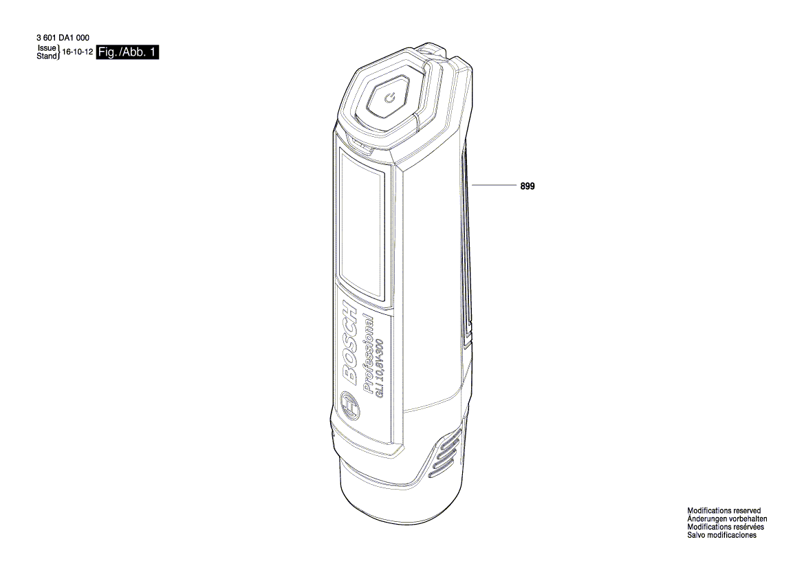 для аккумуляторного фонаря Bosch GLI 120-LI 12 V 3601DA10L0, деталировка 1