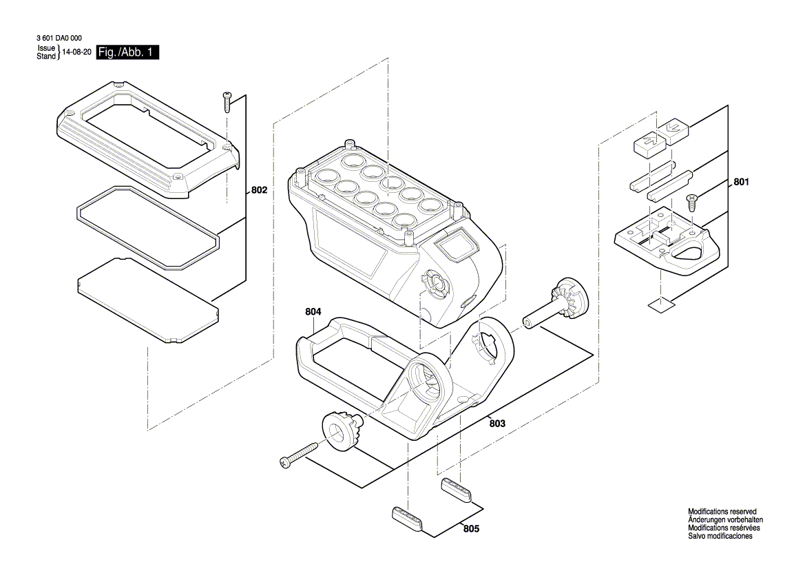 для аккумуляторного фонаря Bosch GLI 12V-330 Bare 12 V 3601DA0001, деталировка 1