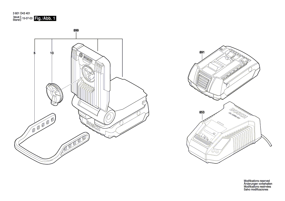 для аккумуляторного фонаря Bosch GLI VariLED 14.4 V 3601D43401, деталировка 1