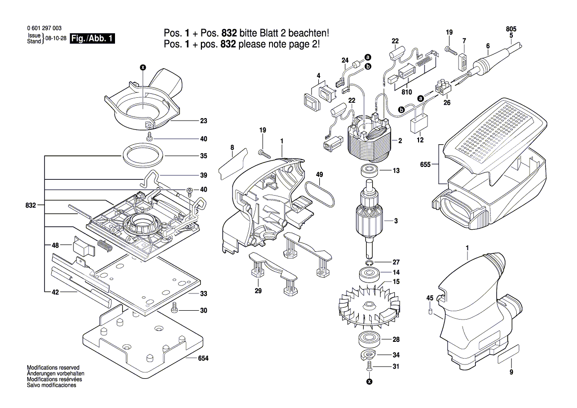 для вибрационной шлифовальной машины Bosch GSS 140 A 230 V 0601297003, деталировка 1