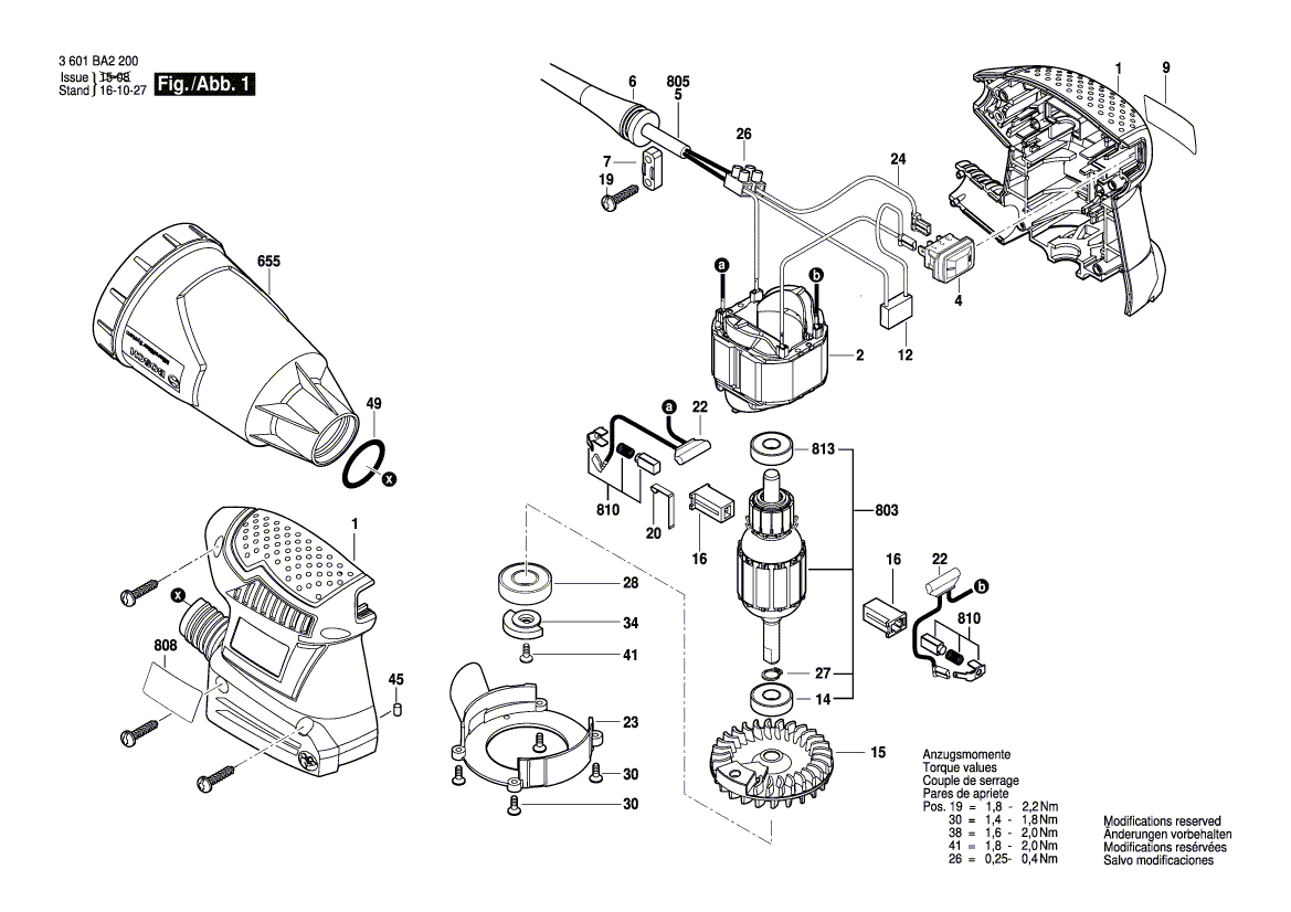 для вибрационной шлифовальной машины Bosch GSS 160-1 A 230 V 3601BA2200, деталировка 1