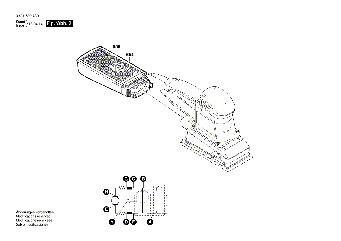 для вибрационной шлифовальной машины Bosch GSS 230 AE 230 V 3601B927A0, деталировка 2