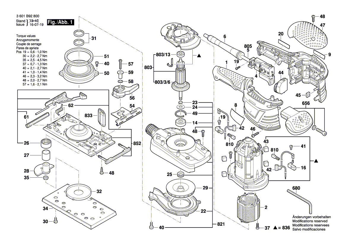 для вибрационной шлифовальной машины Bosch GSS 230 AVE 230 V 3601B92800, деталировка 1