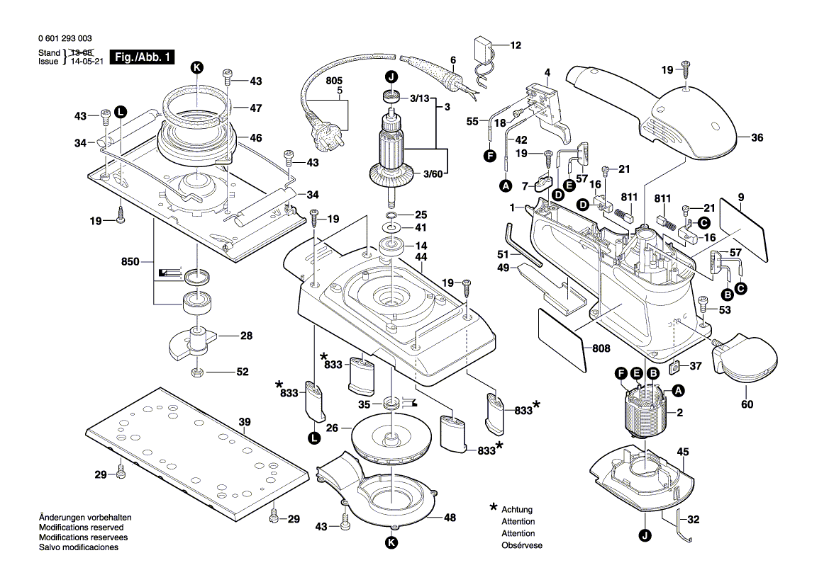 для вибрационной шлифовальной машины Bosch GSS 280 A 230 V 0601293003, деталировка 1