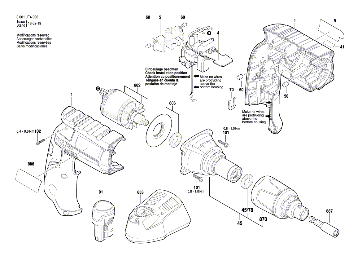 для аккумуляторного шуруповерта Bosch GSR 10,8 V-EC TE 10.8 V 3601JE4000, деталировка 1