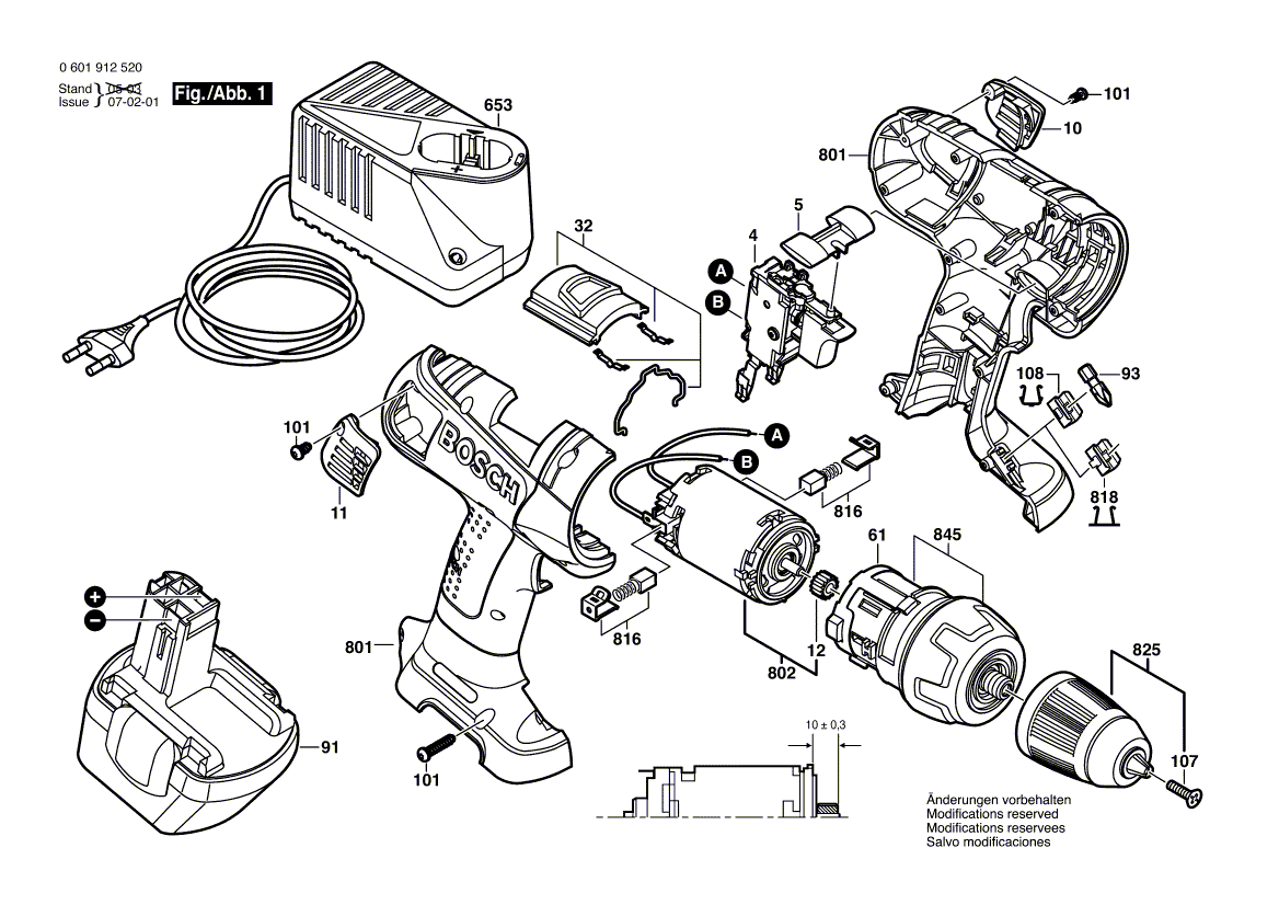 для аккумуляторного шуруповерта Bosch GSR 12 VE-2 12 V 0601912520, деталировка 1