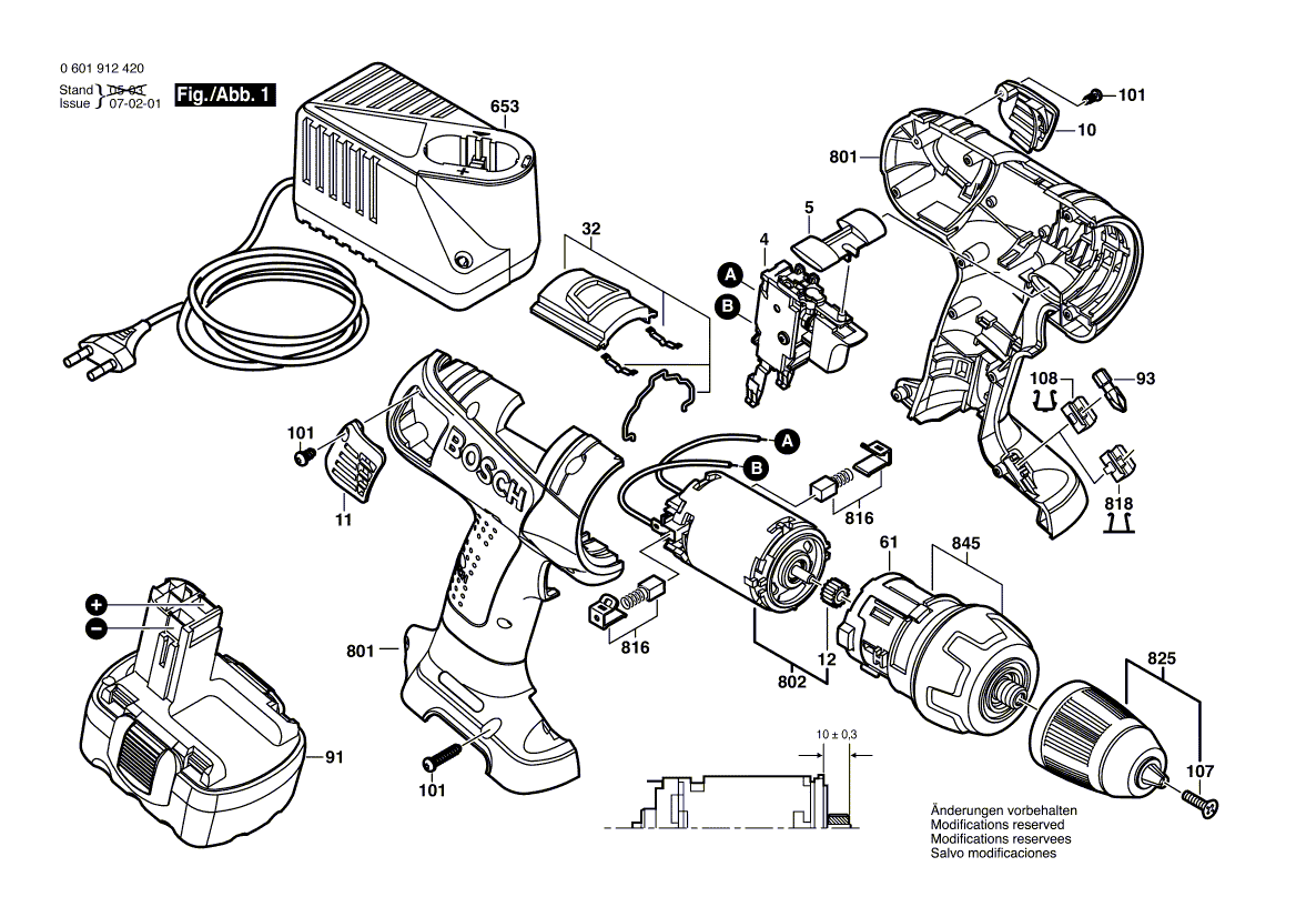 для аккумуляторного шуруповерта Bosch GSR 14,4 VE-2 14.4 V 0601912420, деталировка 1