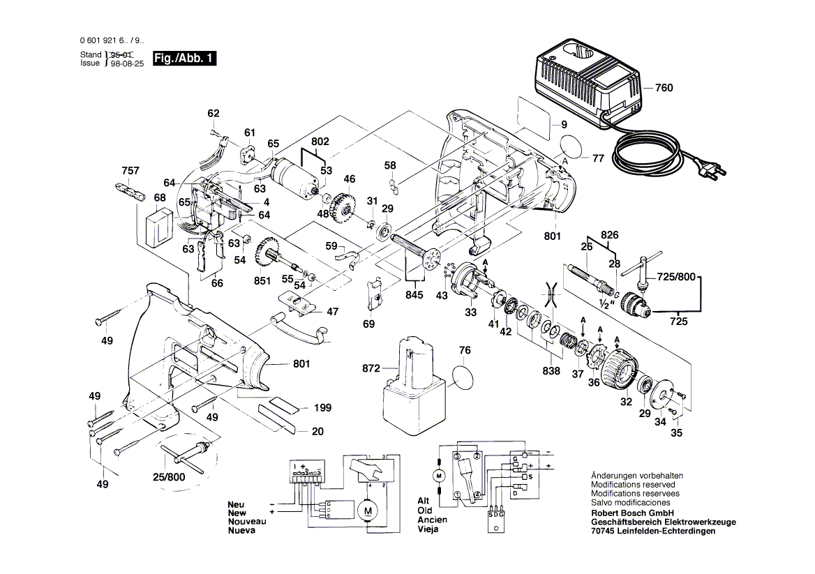 для аккумуляторного шуруповерта Bosch GSR 7,2 VE 7.2 V 0601921603, деталировка 1