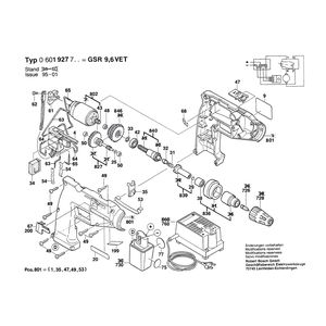 для аккумуляторного шуруповерта Bosch GSR 9,6 VET 9.6 V 0601927703, деталировка 1