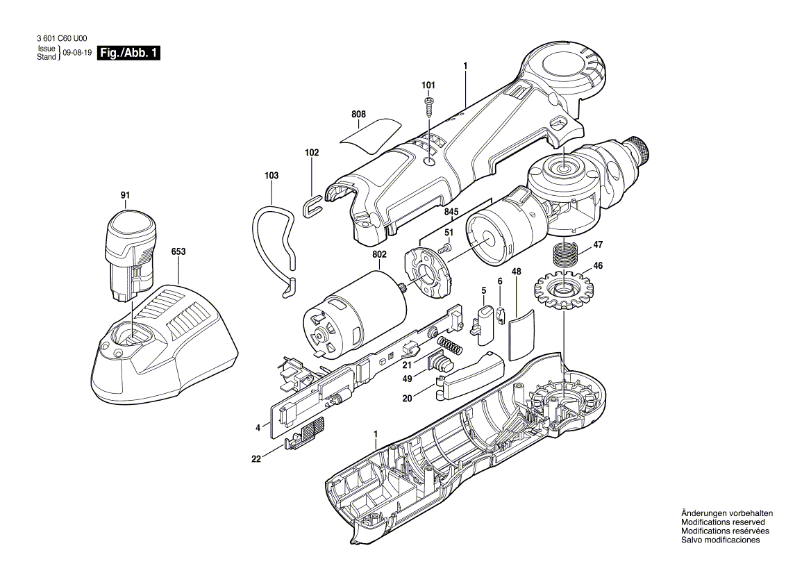 для аккумуляторного шуруповерта Bosch GWI 10,8 V-LI 10.8 V 3601C60U00, деталировка 1