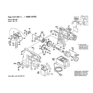 для аккумуляторной дрели Bosch GBM 12 VES 12 V 0601931503, деталировка 1