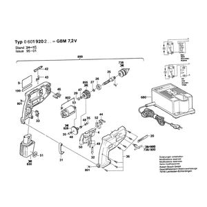 для аккумуляторной дрели Bosch GBM 7,2 V 7.2 V 0601920203, деталировка 1