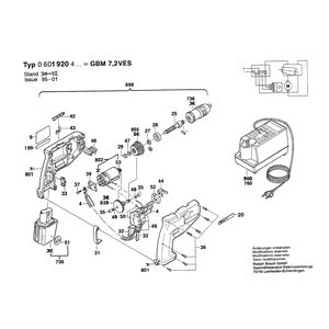 для аккумуляторной дрели Bosch GBM 7,2 VES 7.2 V 0601920403, деталировка 1