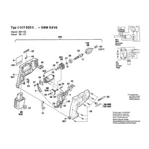 для аккумуляторной дрели Bosch GBM 9,6 VE 9.6 V 0601920803, деталировка 1