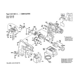 для аккумуляторной дрели Bosch GBM 9,6 VES 9.6 V 0601931603, деталировка 1