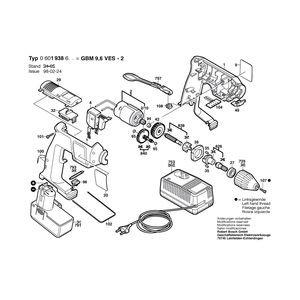 для аккумуляторной дрели Bosch GBM 9,6 VES-2 9.6 V 0601938627, деталировка 1