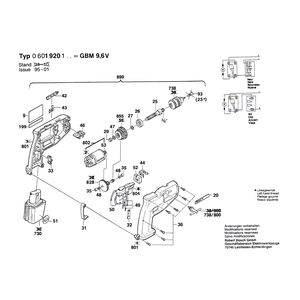 для аккумуляторной дрели Bosch GBM 9,6 VRL 9.6 V 0601920103, деталировка 1