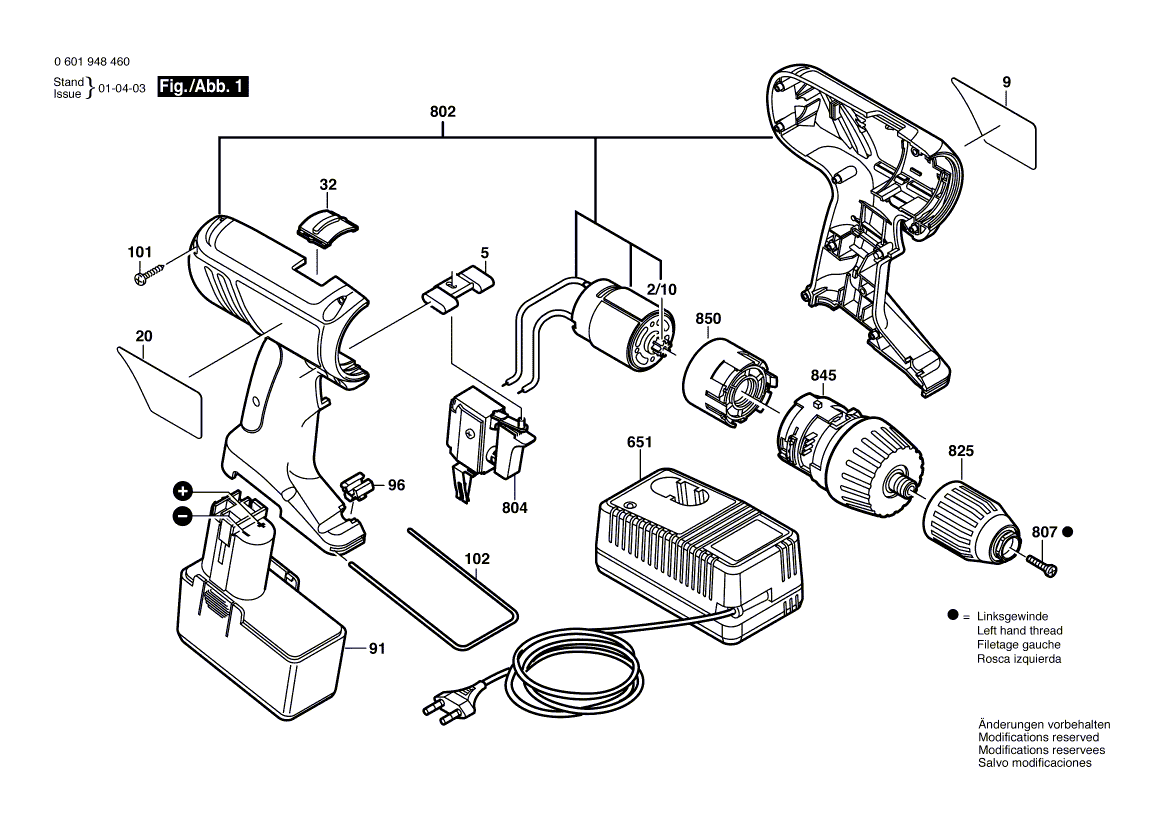 для аккумуляторной дрели-шуруповерта Bosch 3650 14.4 V 0601948460, деталировка 1