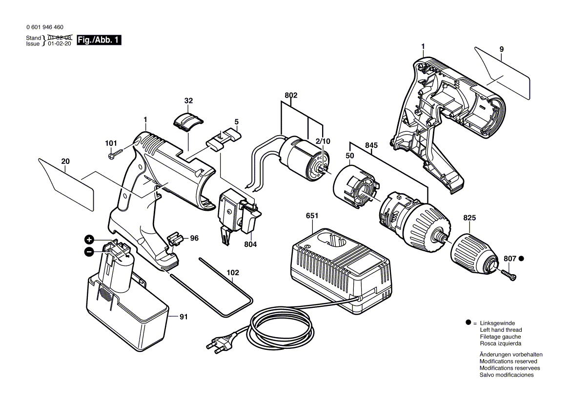 для аккумуляторной дрели-шуруповерта Bosch 3655 14.4 V 0601946460, деталировка 1