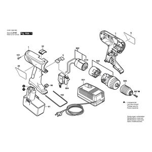 для аккумуляторной дрели-шуруповерта Bosch 3850 18 V 0601948360, деталировка 1