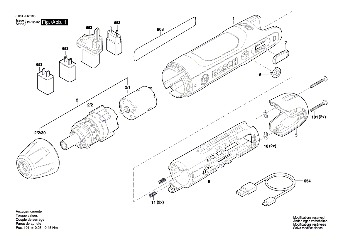 для аккумуляторной дрели-шуруповерта Bosch Bosch GO 2 3.6 V 3601JH2100, деталировка 1