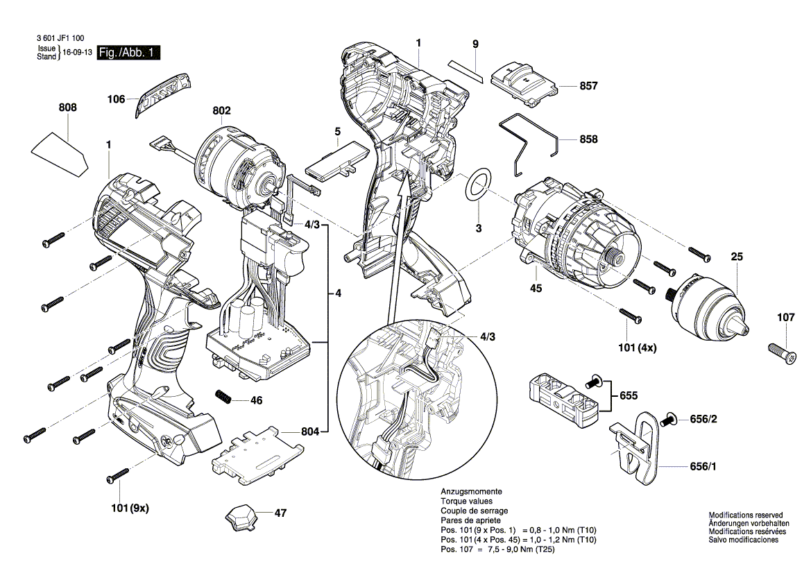 для аккумуляторной дрели-шуруповерта Bosch GSB 18 VE-EC 18 V 3601JF1300, деталировка 1