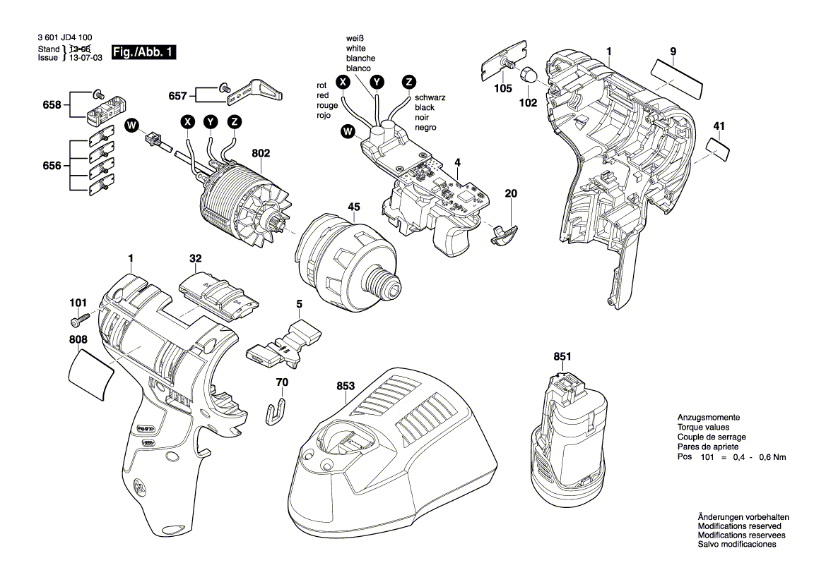 для аккумуляторной дрели-шуруповерта Bosch GSR 10,8V-EC HX 10.8 V 3601JD4100, деталировка 1