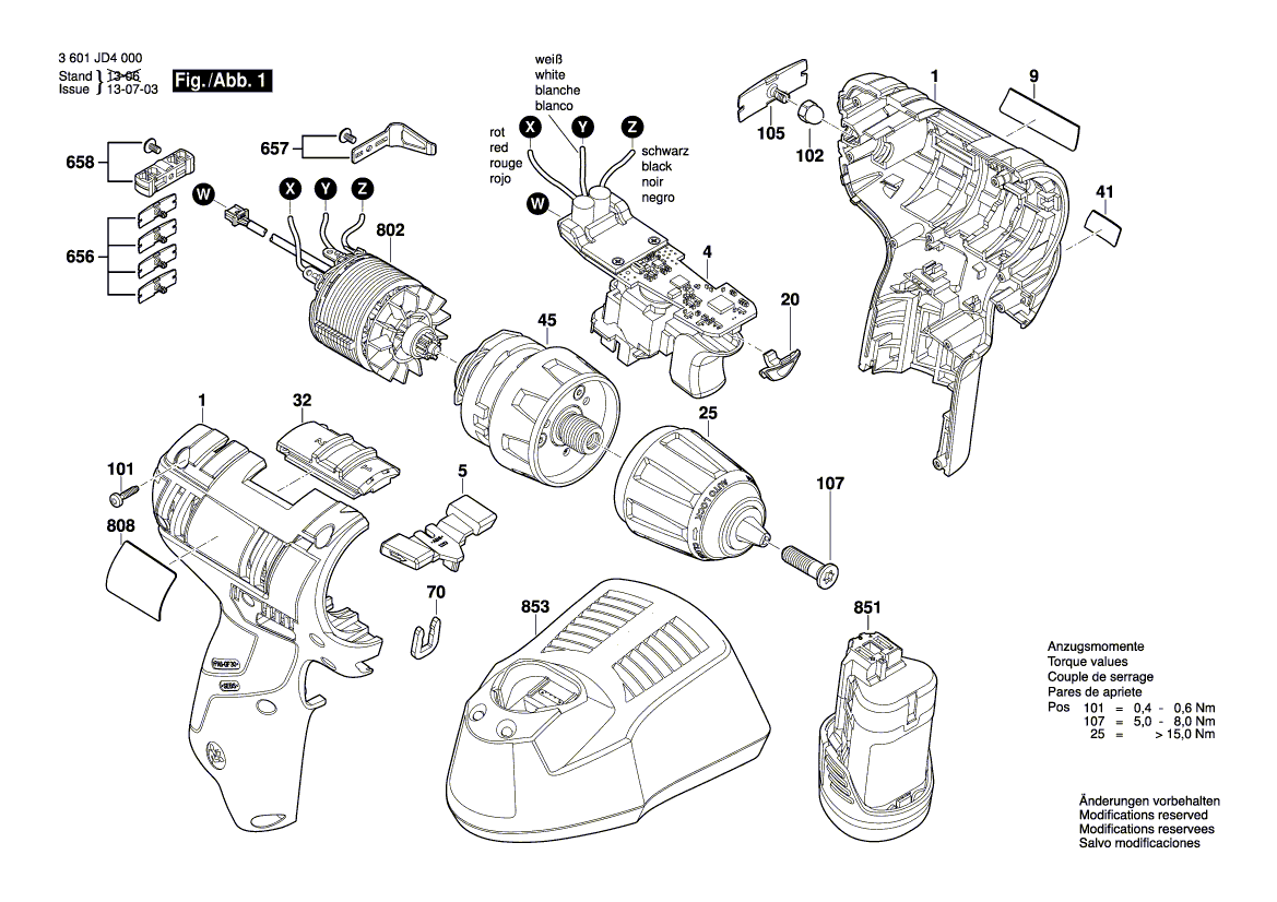 для аккумуляторной дрели-шуруповерта Bosch GSR 10,8V-EC TE 10.8 V 3601JD4000, деталировка 1