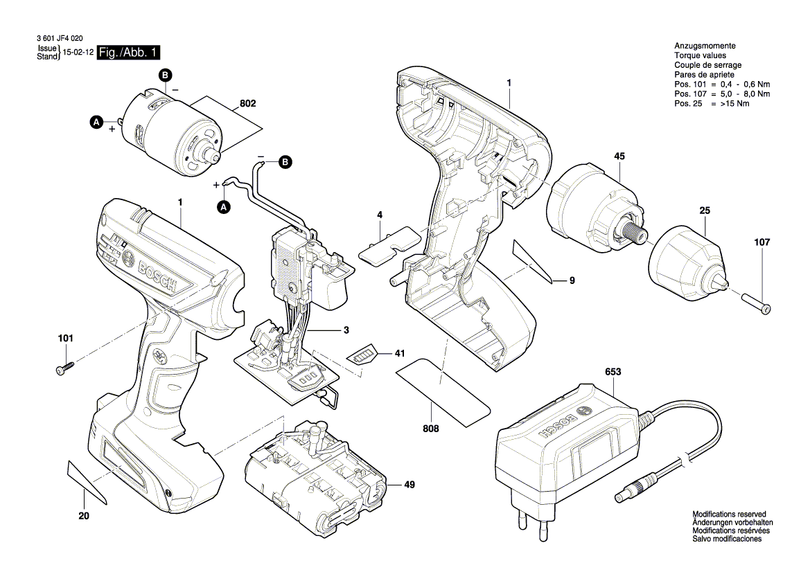 для аккумуляторной дрели-шуруповерта Bosch GSR 1000 10.8 V 3601JF4020, деталировка 1