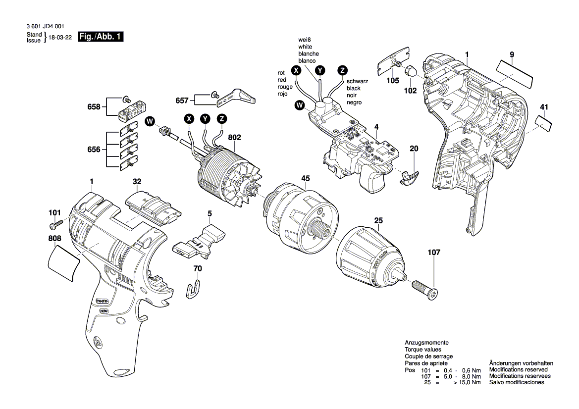 для аккумуляторной дрели-шуруповерта Bosch GSR 12 V-EC 12 V 3601JD4001, деталировка 1