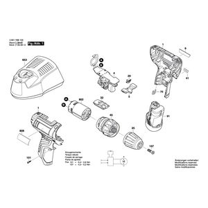 для аккумуляторной дрели-шуруповерта Bosch GSR 12V-15 12 V 3601H68102, деталировка 1