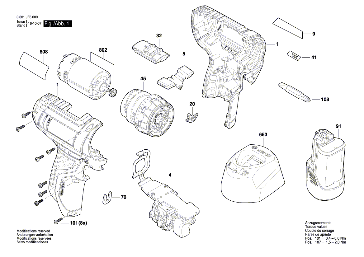 для аккумуляторной дрели-шуруповерта Bosch GSR 12V-15FC 12 V 3601JF6000, деталировка 1