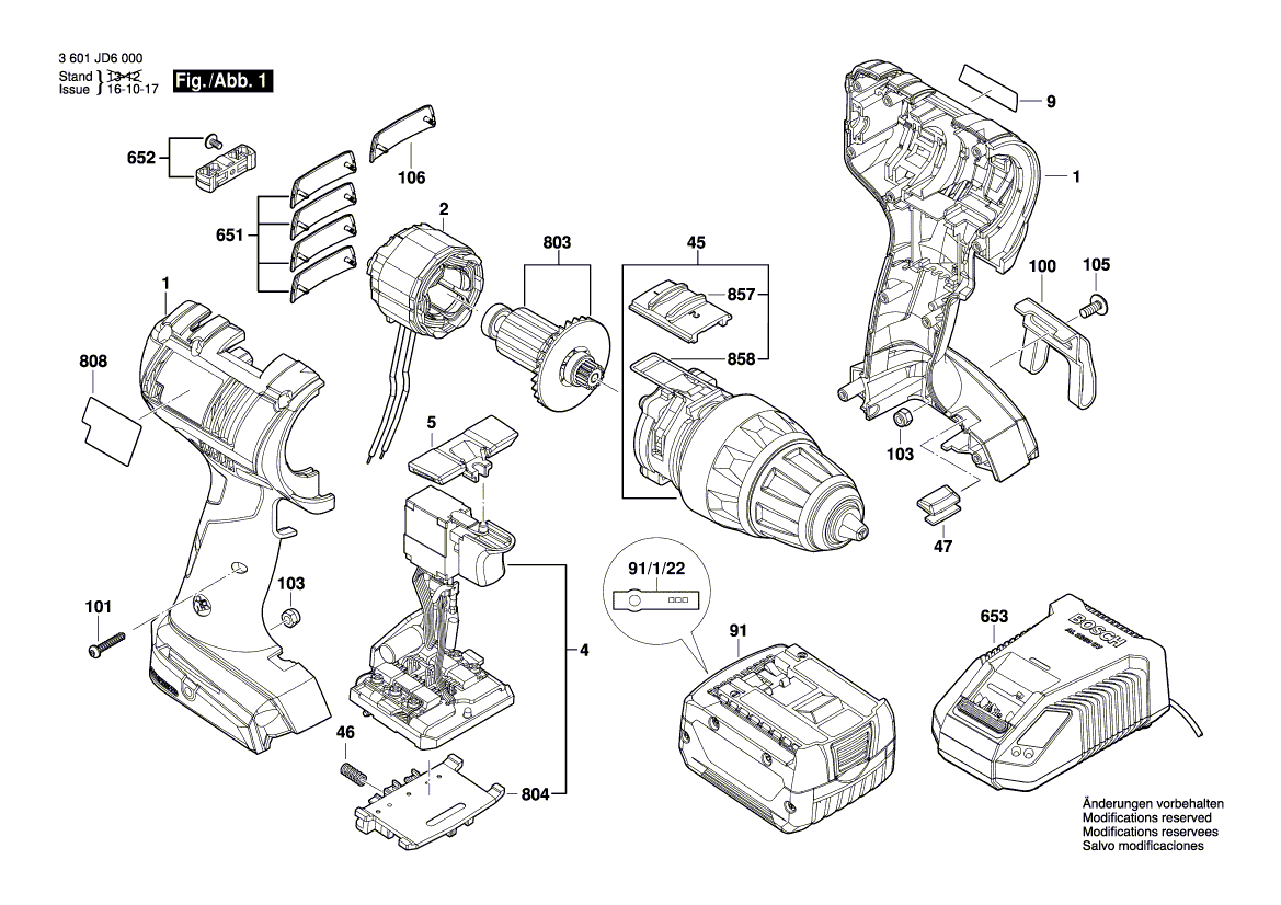 для аккумуляторной дрели-шуруповерта Bosch GSR 14,4 V-EC 14.4 V 3601JD6000, деталировка 1