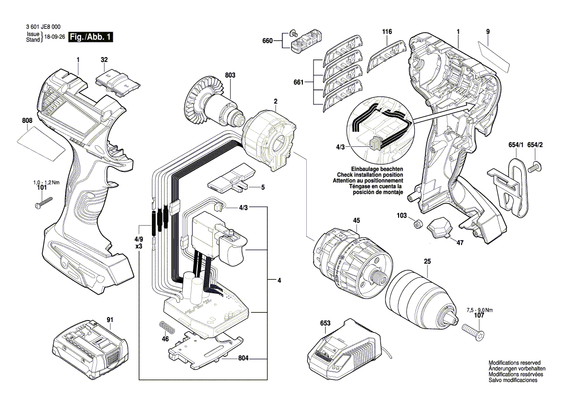 для аккумуляторной дрели-шуруповерта Bosch GSR 14,4 V-EC 14.4 V 3601JE8000, деталировка 1