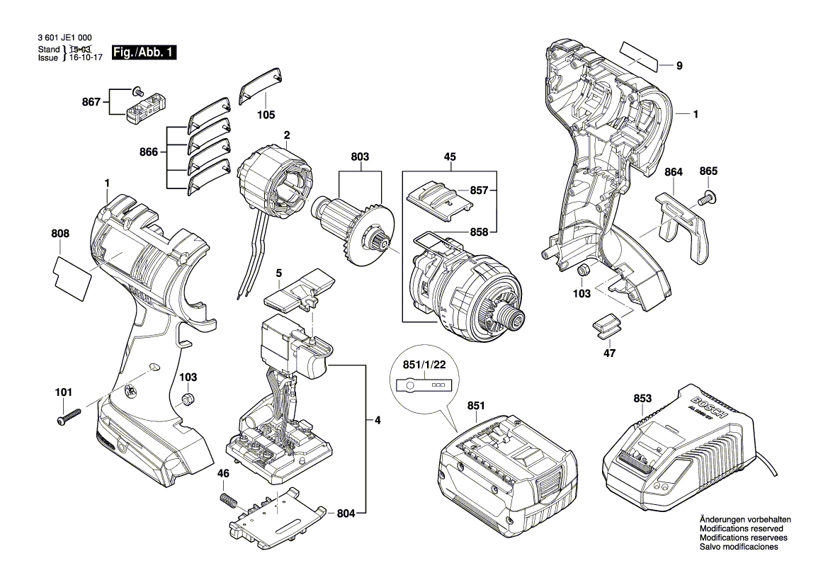 для аккумуляторной дрели-шуруповерта Bosch GSR 14,4 V-EC FC2 14.4 V 3601JE1000, деталировка 1