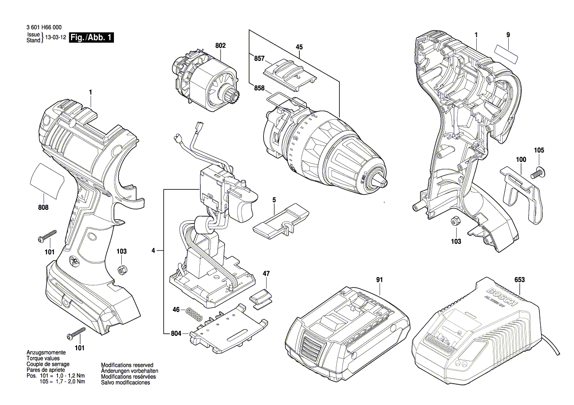 для аккумуляторной дрели-шуруповерта Bosch GSR 14,4 V-LI 14.4 V 3601H66000, деталировка 1