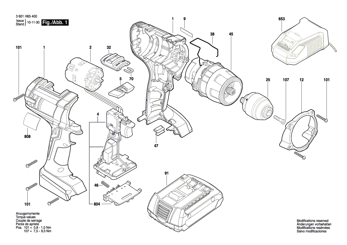 для аккумуляторной дрели-шуруповерта Bosch GSR 14,4 VE-2-LI 14.4 V 3601H65400, деталировка 1