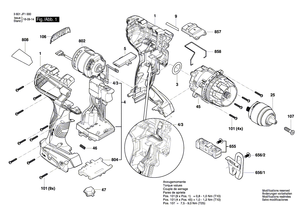 для аккумуляторной дрели-шуруповерта Bosch GSR 14,4 VE-EC 14.4 V 3601JF1000, деталировка 1