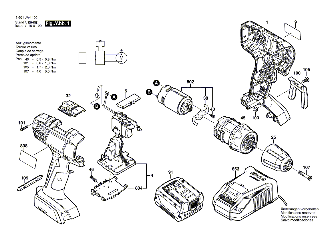 для аккумуляторной дрели-шуруповерта Bosch GSR 14,4-2-LI 14.4 V 3601JA4400, деталировка 1