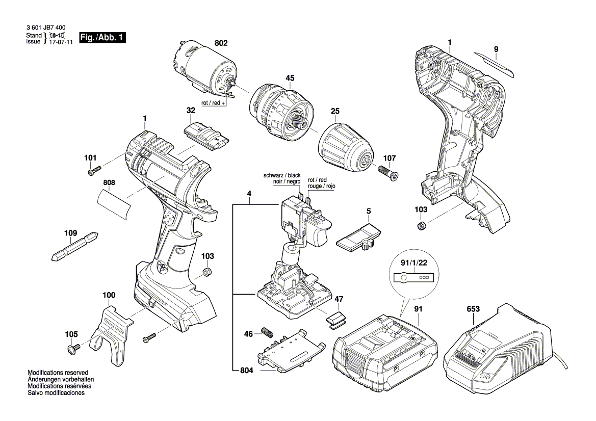 для аккумуляторной дрели-шуруповерта Bosch GSR 14,4-2-LI 14.4 V 3601JB7400, деталировка 1