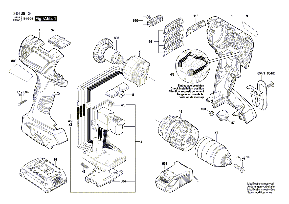 для аккумуляторной дрели-шуруповерта Bosch GSR 18 V-EC 18 V 3601JE8100, деталировка 1