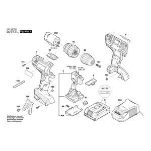 для аккумуляторной дрели-шуруповерта Bosch GSR 18-2-LI 18 V 3601JB7300, деталировка 1