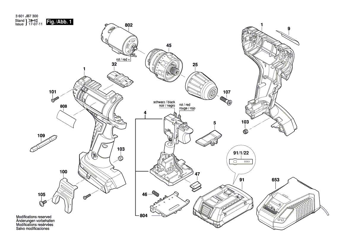 для аккумуляторной дрели-шуруповерта Bosch GSR 18-2-LI 18 V 3601JB7300, деталировка 1