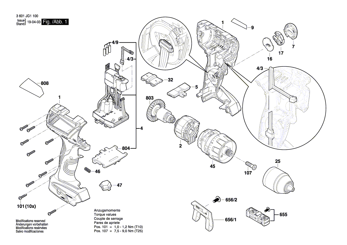 для аккумуляторной дрели-шуруповерта Bosch GSR 18V-60 C 18 V 3601JG1100, деталировка 1