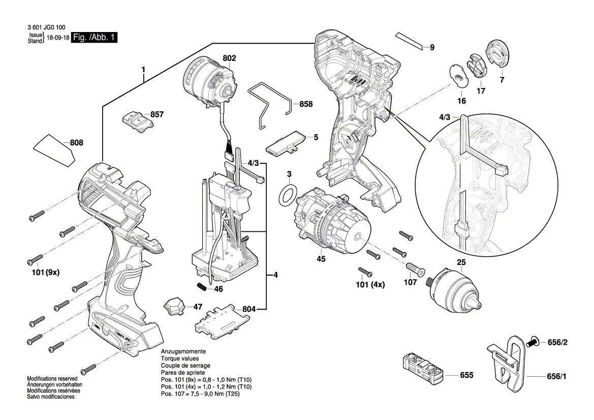 для аккумуляторной дрели-шуруповерта Bosch GSR 18V-85C 18 V 3601JG0100, деталировка 1