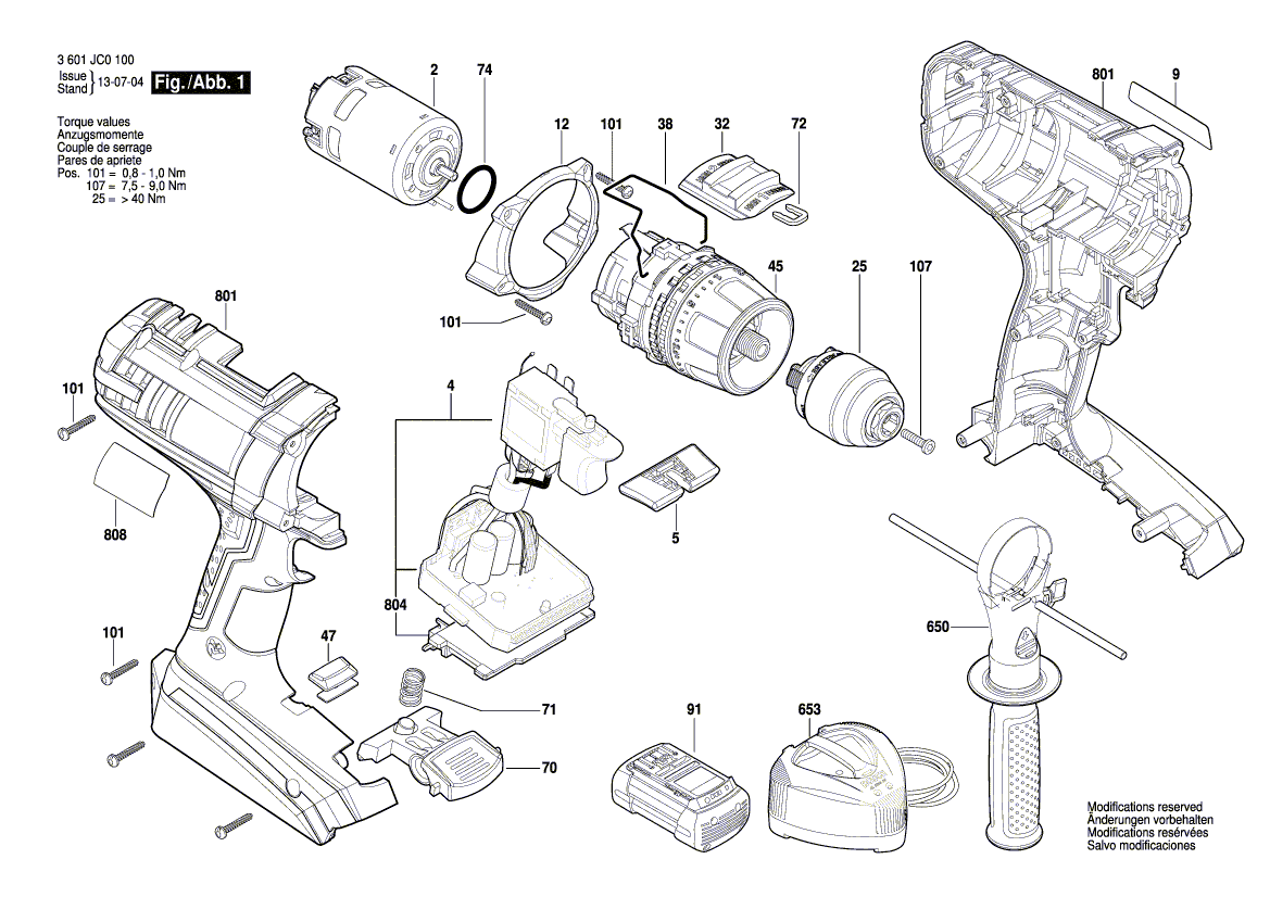 для аккумуляторной дрели-шуруповерта Bosch GSR 36 VE-2-LI 36 V 3601JC0100, деталировка 1